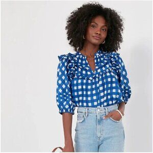 Cleobella New Millie Painterly Gingham Blouse Size Sm